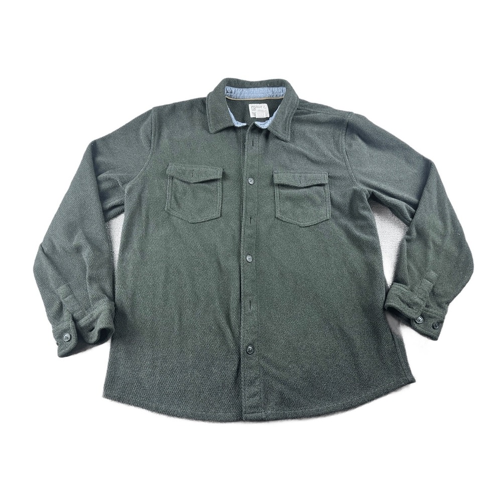 Grove Hollow Button Front Shirt Jacket Men L Green Heavyweight Fleece Outdoor